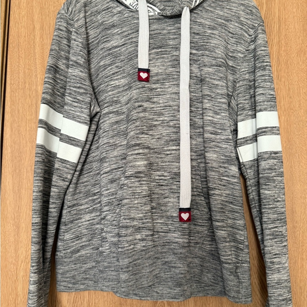 PINK Victoria's Secret Gray Hoodie with White Stripes